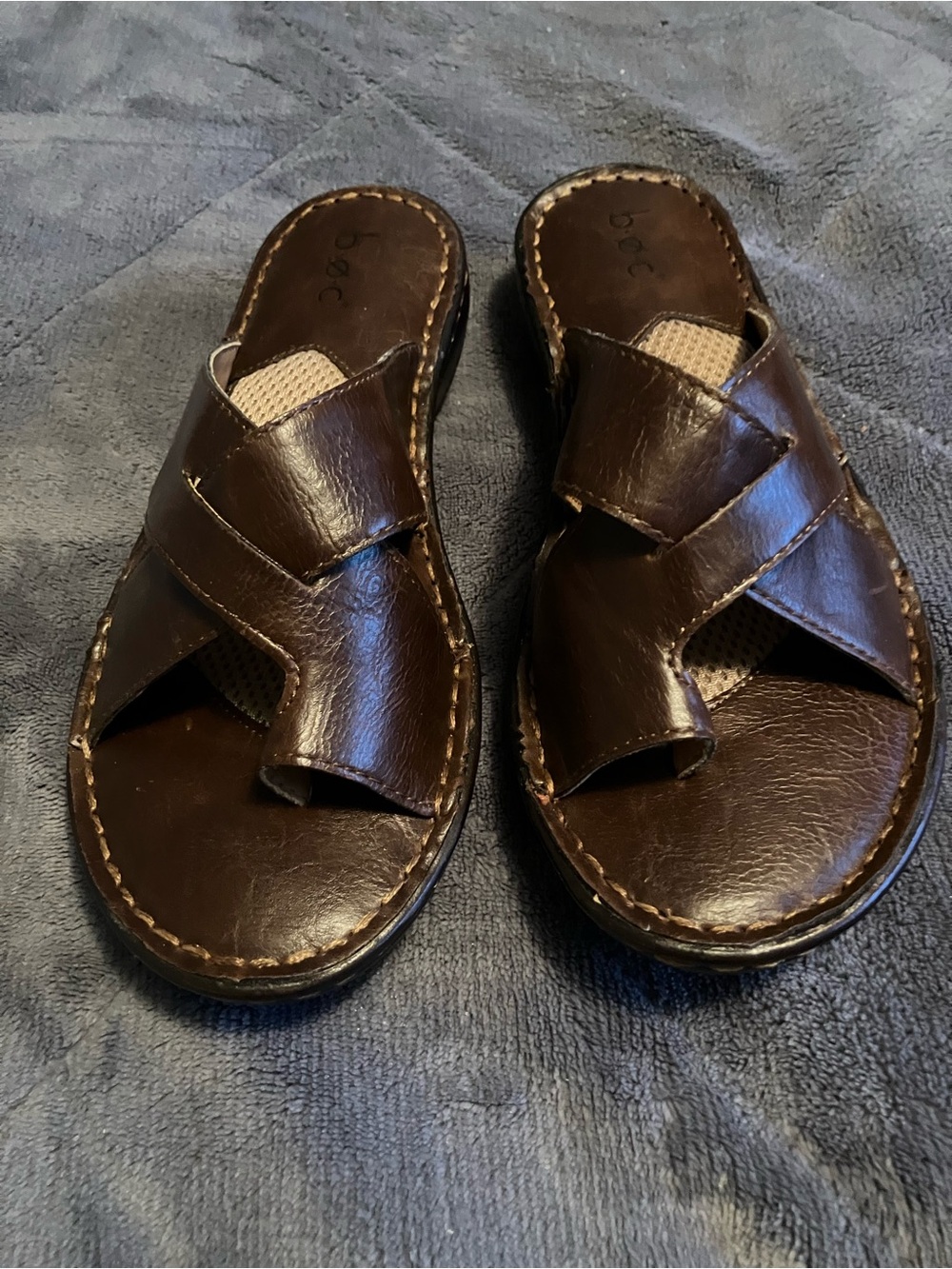 Born concepts Women's Brown Cross-Strap Slide Sandals NWT